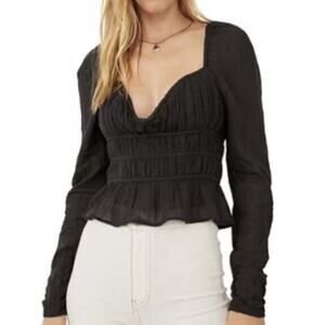 Free People Aurora Long Sleeve Structured Long Sleeve Cropped Blouse Medium